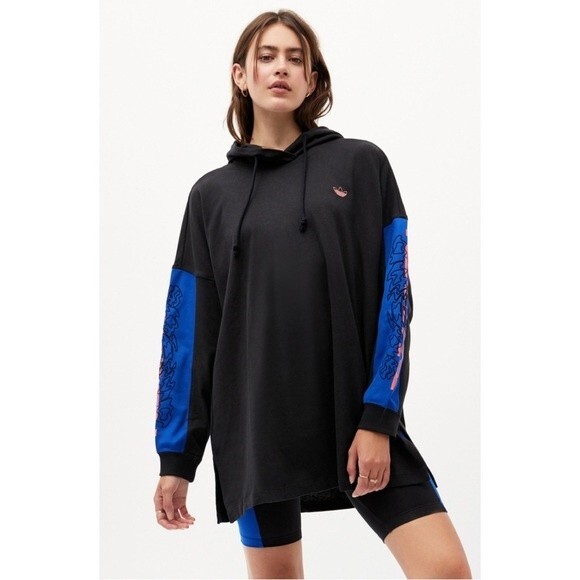 adidas Originals Tops - Adidas Originals Women's Oversized Black Pullover Hoodie Embroidered Sleeves